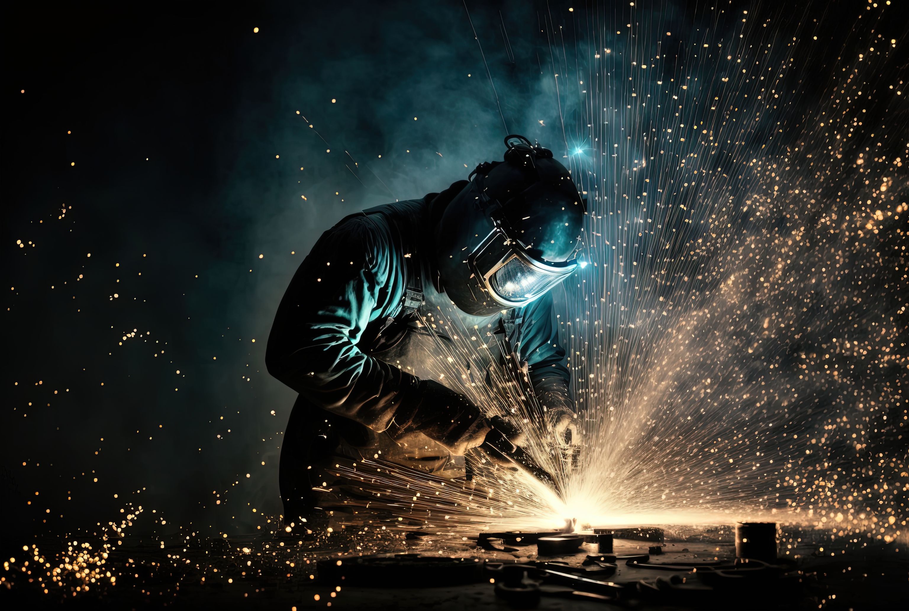 Metallbauer mit Schutzanzug beim schweißen
